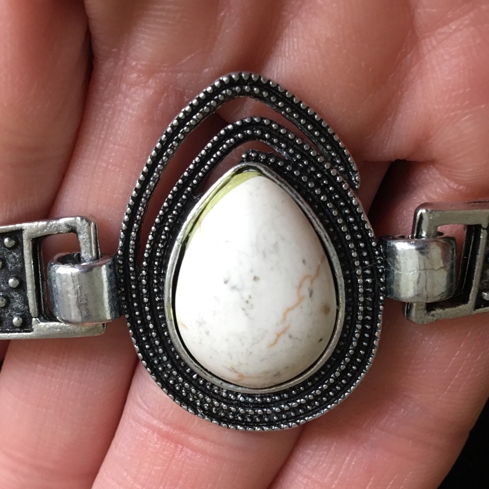 Faux White Turquoise Silver Tone Bracelet - Picture 2 of 9